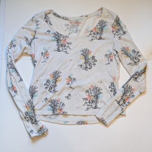 Mudd Cream Scenic Unicorn Print Long Sleeve Crop Top XL Pastel Accents